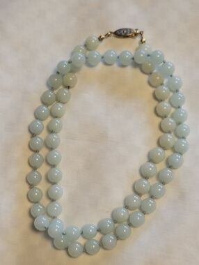 Vtg Light Blue Natural Quartz Beaded Gold-Plated Necklace